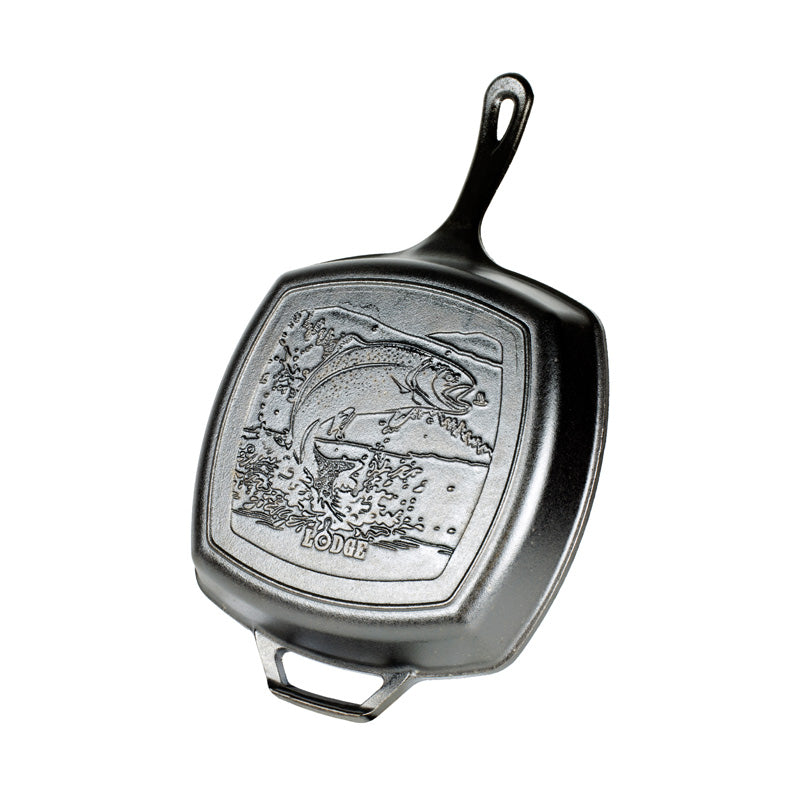 Lodge 10.5&quot; Square Cast Iron Fish Grill Pan